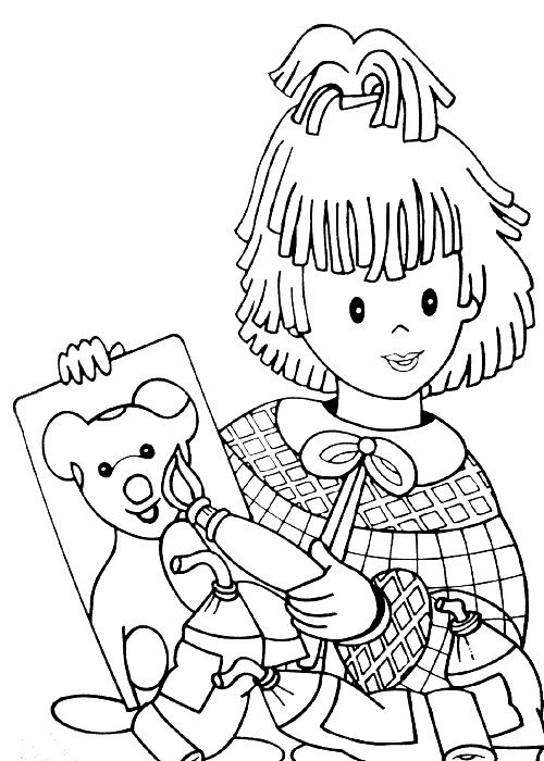 coloriage pimprenelle fait un dessin de nounours